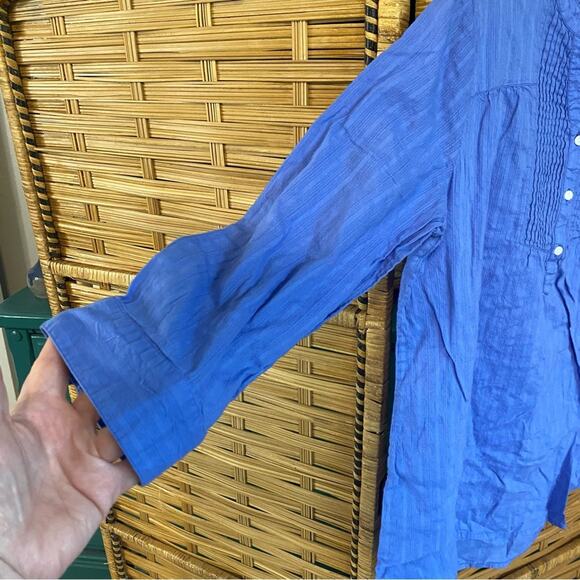 The Vermont country store Blue 3/4 Sleeve Buttoned Blouse Mandarin Collar XL - Picture 7 of 8